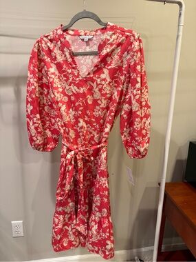 Chelsea & Violet coral Floral Tie-Waist Midi Dress